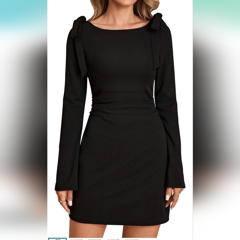 Black Long Sleeve Cocktail Mini Dress – NWT, Size Medium - Picture 5 of 9